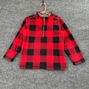 Carters Fleece 1/4 Zip Pullover Jacket Size 4T Buffalo Plaid Red Black